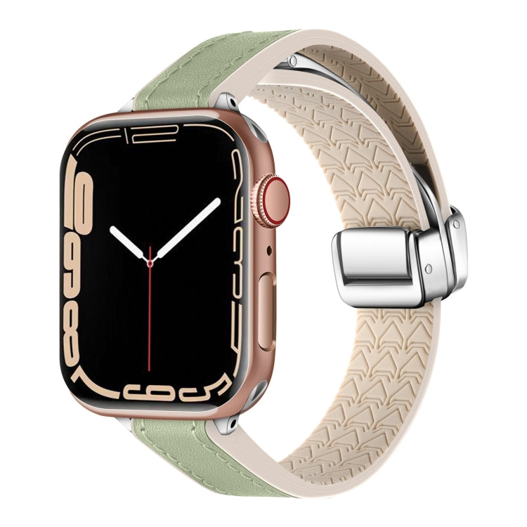 For Apple Watch Series 5 44mm Magnetic Folding Leather Silicone Watch Band(Grass Green) - free shipping - PMC TechLife - Order now!