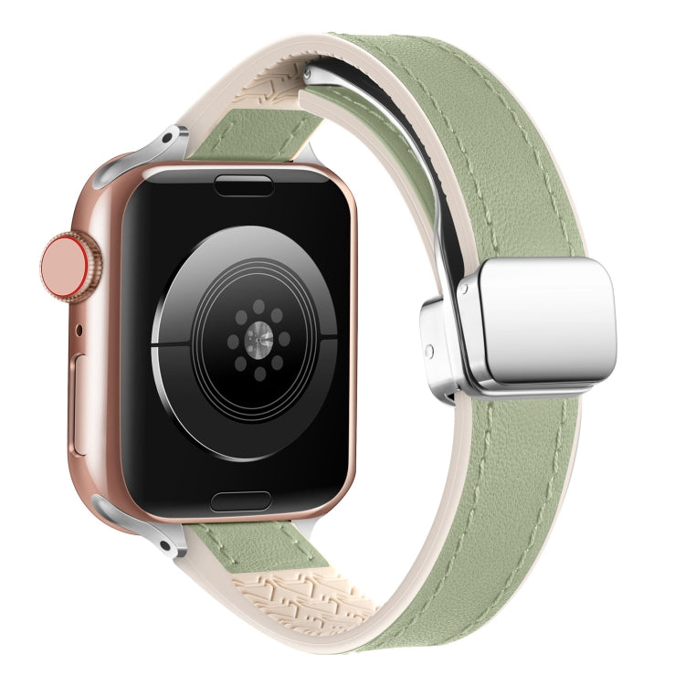 For Apple Watch Series 5 44mm Magnetic Folding Leather Silicone Watch Band(Grass Green) - free shipping - PMC TechLife - Order now!