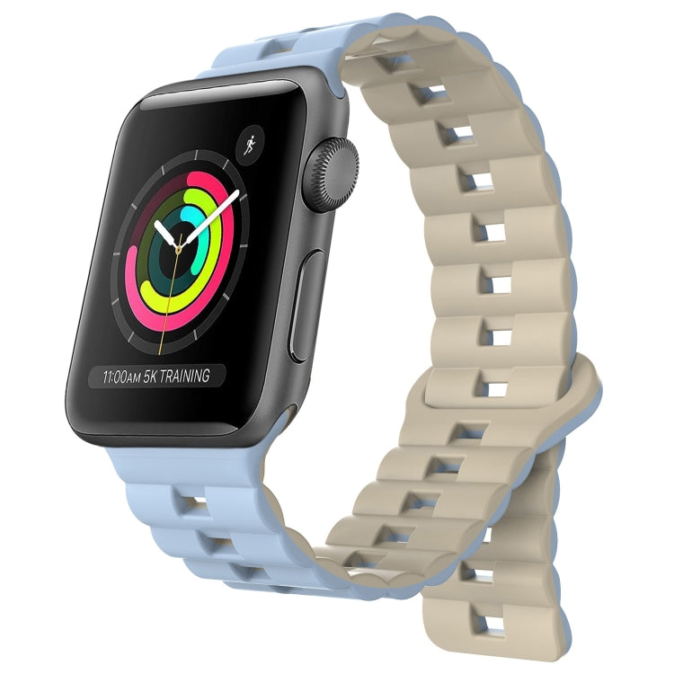 For Apple Watch 42mm Reverse Buckle Two Color Magnetic Silicone Watch Band(Blue+Starlight) - free shipping - PMC TechLife - Order now!