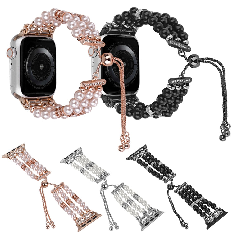 For Apple Watch Series 6 44mm Beaded Pearl Retractable Chain Watch Band(Black) - free shipping - PMC TechLife - Order now!