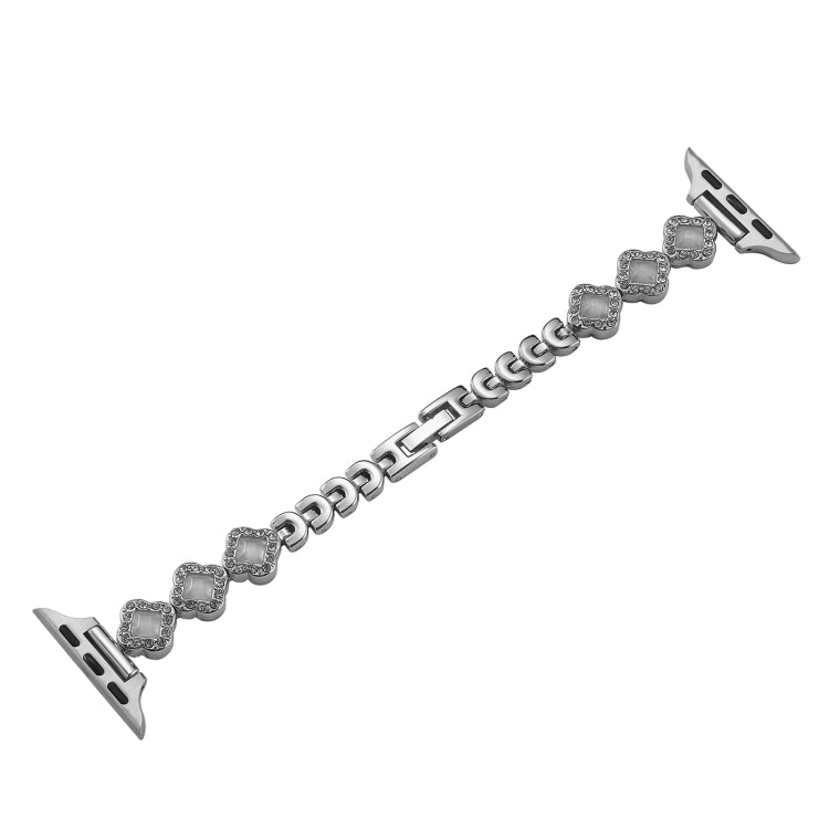 For Apple Watch SE 40mm Diamond Four-leaf Clover Metal Chain Watch Band(Silver) - free shipping - PMC TechLife - Order now!