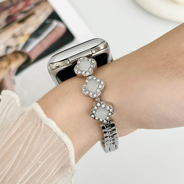 For Apple Watch SE 40mm Diamond Four-leaf Clover Metal Chain Watch Band(Silver) - free shipping - PMC TechLife - Order now!