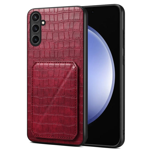 For Samsung Galaxy S23 FE 5G Denior Imitation Crocodile Leather Back Phone Case with Holder(Rose Red) - Galaxy S23 FE 5G Cases by Denior | Online Shopping South Africa | PMC Jewellery