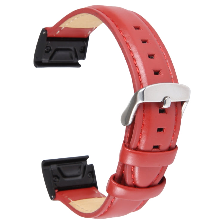 Compatible with Garmin Fenix 7 22mm Bamboo Joint Texture Genuine Leather Watch Band(Red) - Watch Bands by PMC TechLife | Online Shopping South Africa | PMC TechLife | Buy Now Pay Later Mobicred