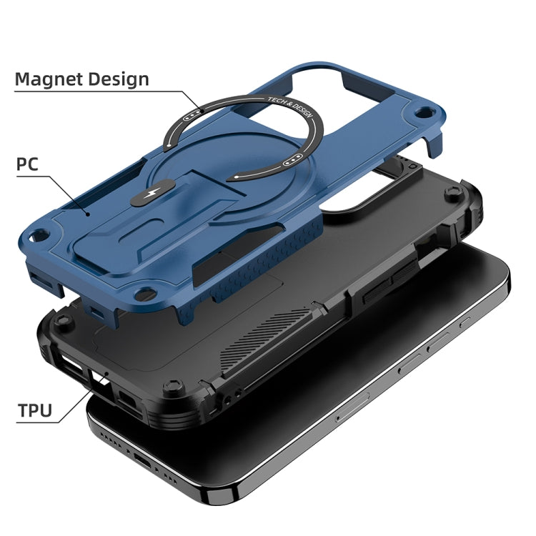 For iPhone 14 Plus Armor Magsafe Holder PC Hybrid TPU Phone Case(Dark Blue) - free shipping - PMC TechLife - Order now!