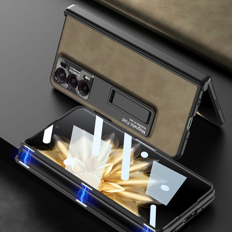 For Honor Magic V2 GKK Integrated Frosted Fold Hinge Leather Phone Case with Holder(Brown) - free shipping - PMC TechLife - Order now!