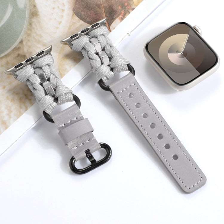 For Apple Watch Series 3 42mm Paracord Genuine Leather Watch Band(Grey) - Watch Bands by PMC TechLife | Online Shopping South Africa | PMC TechLife
