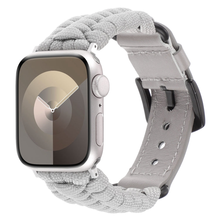 For Apple Watch Series 8 41mm Plain Paracord Genuine Leather Watch Band(Grey) - Watch Bands by PMC TechLife | Online Shopping South Africa | PMC TechLife