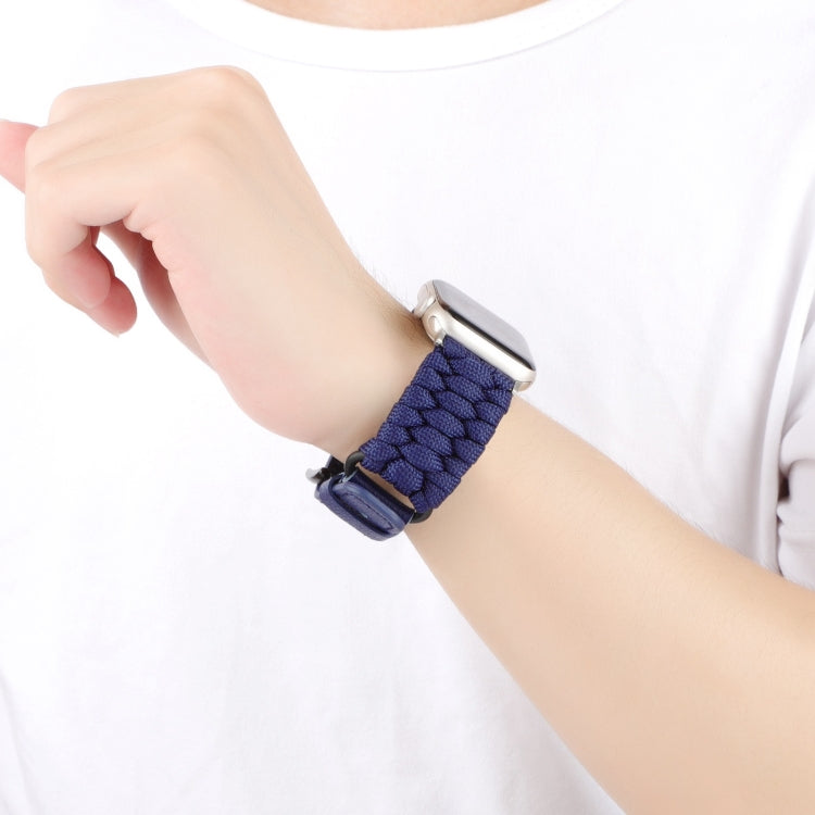 For Apple Watch Series 7 41mm Plain Paracord Genuine Leather Watch Band(Royal Blue) - Watch Bands by PMC TechLife | Online Shopping South Africa | PMC TechLife