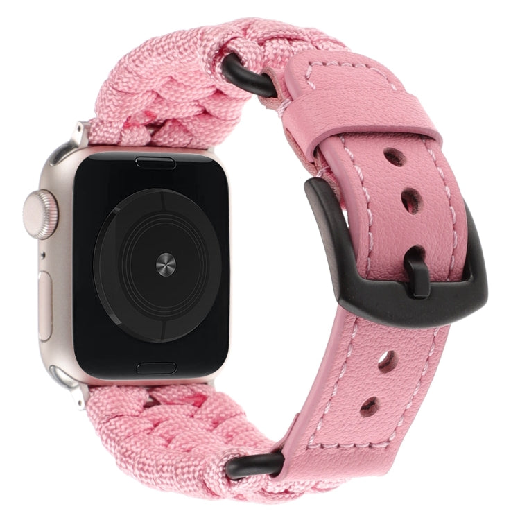 For Apple Watch SE 40mm Plain Paracord Genuine Leather Watch Band(Pink) - Watch Bands by PMC TechLife | Online Shopping South Africa | PMC TechLife