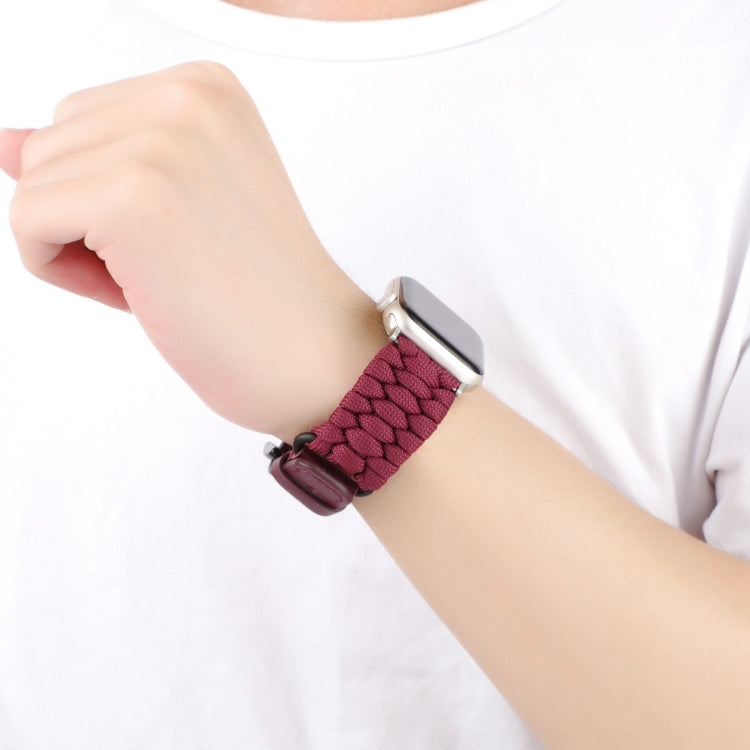 For Apple Watch Series 5 40mm Plain Paracord Genuine Leather Watch Band(Wine Red) - Watch Bands by PMC TechLife | Online Shopping South Africa | PMC TechLife