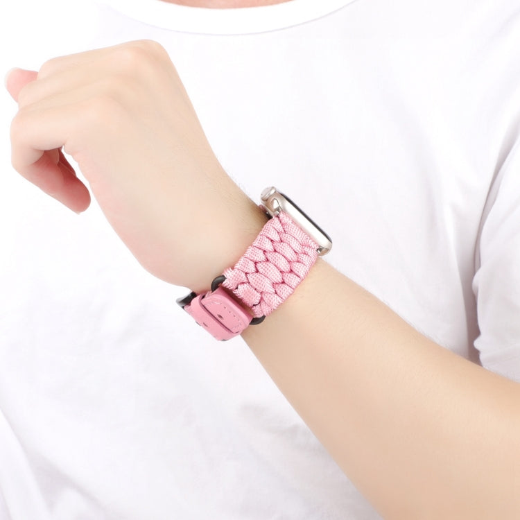 For Apple Watch Series 3 38mm Plain Paracord Genuine Leather Watch Band(Pink) - free shipping - PMC TechLife - Order now!