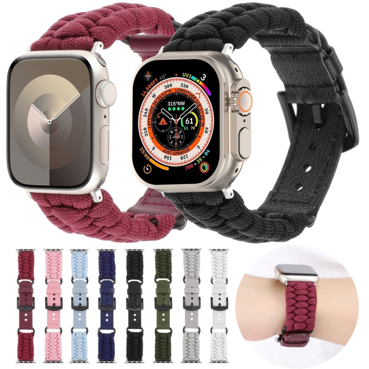 For Apple Watch Series 7 45mm Plain Paracord Genuine Leather Watch Band(Grey) - Watch Bands by PMC TechLife | Online Shopping South Africa | PMC TechLife