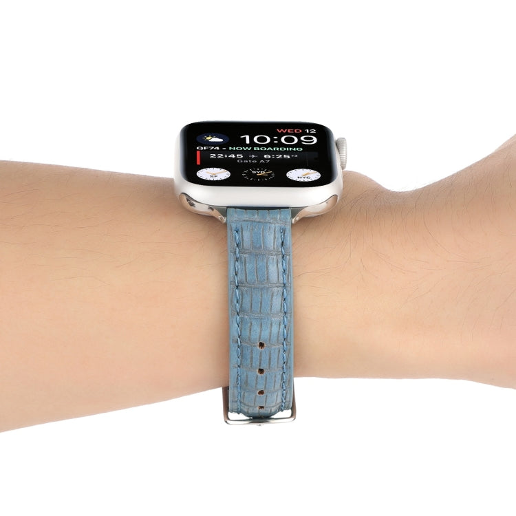 For Apple Watch SE 2023 44mm Slim Crocodile Leather Watch Band(Light Blue) - free shipping - PMC TechLife - Order now!