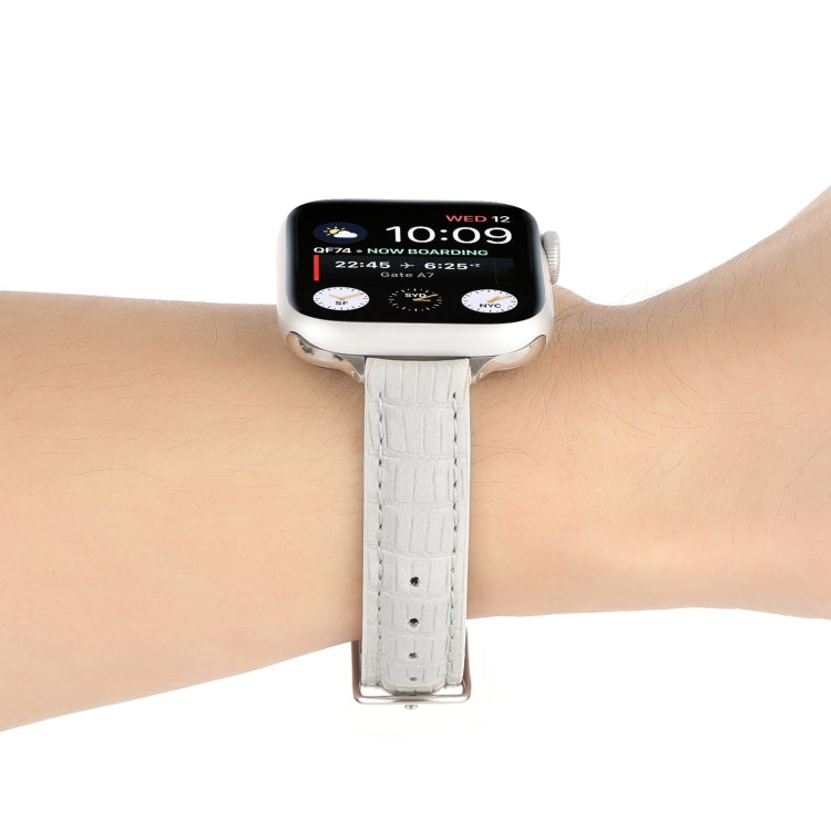 For Apple Watch SE 2023 40mm Slim Crocodile Leather Watch Band(White) - free shipping - PMC TechLife - Order now!