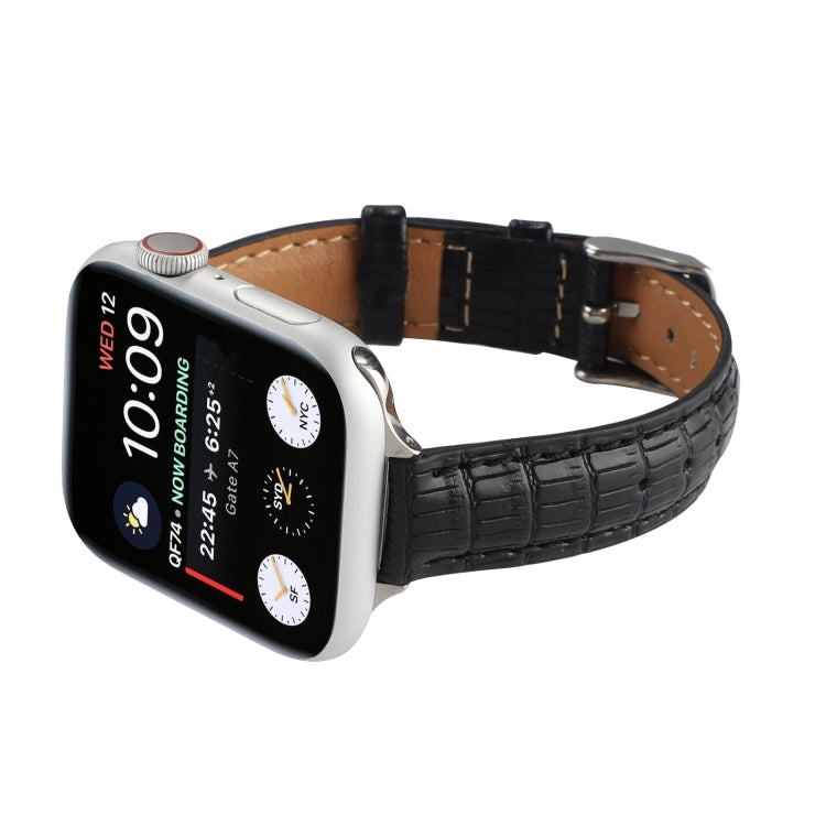 For Apple Watch SE 2022 44mm Slim Crocodile Leather Watch Band(Black) - Watch Bands by PMC TechLife | Online Shopping South Africa | PMC TechLife | Buy Now Pay Later Mobicred