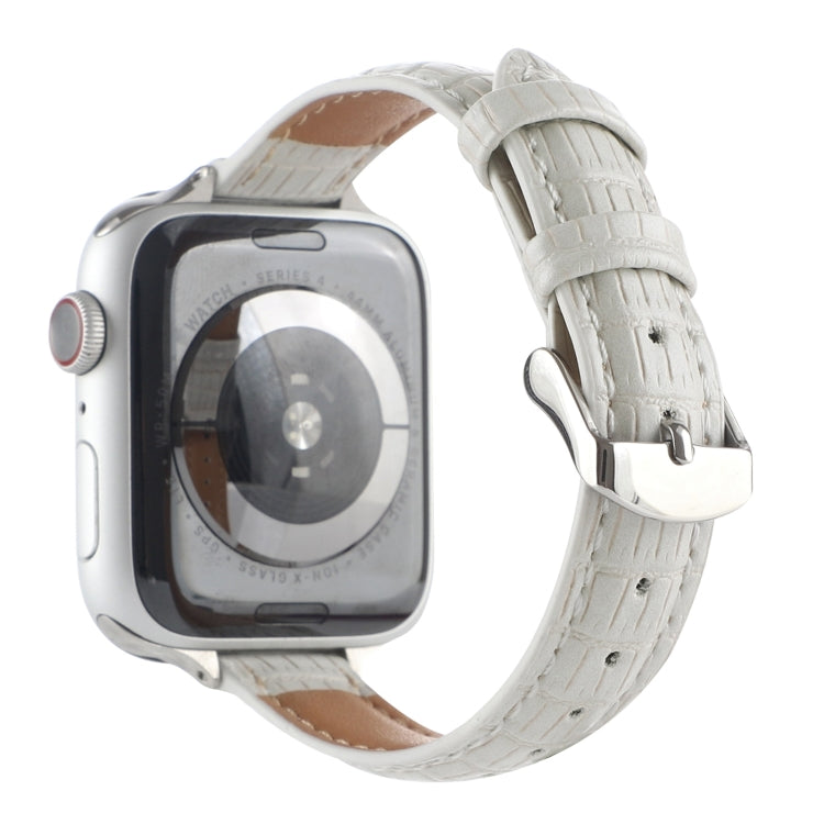For Apple Watch Series 3 38mm Slim Crocodile Leather Watch Band(White) - Watch Bands by PMC TechLife | Online Shopping South Africa | PMC TechLife | Buy Now Pay Later Mobicred