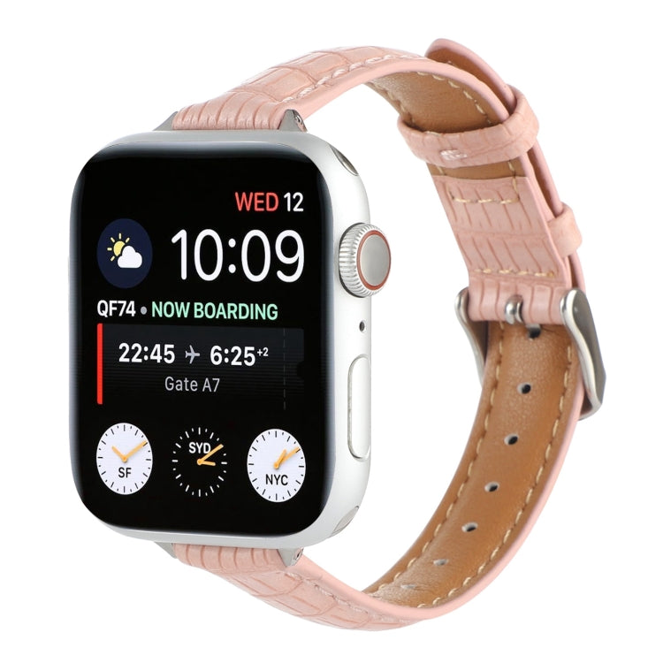 For Apple Watch Series 2 42mm Slim Crocodile Leather Watch Band(Pink) - Watch Bands by PMC TechLife | Online Shopping South Africa | PMC TechLife | Buy Now Pay Later Mobicred