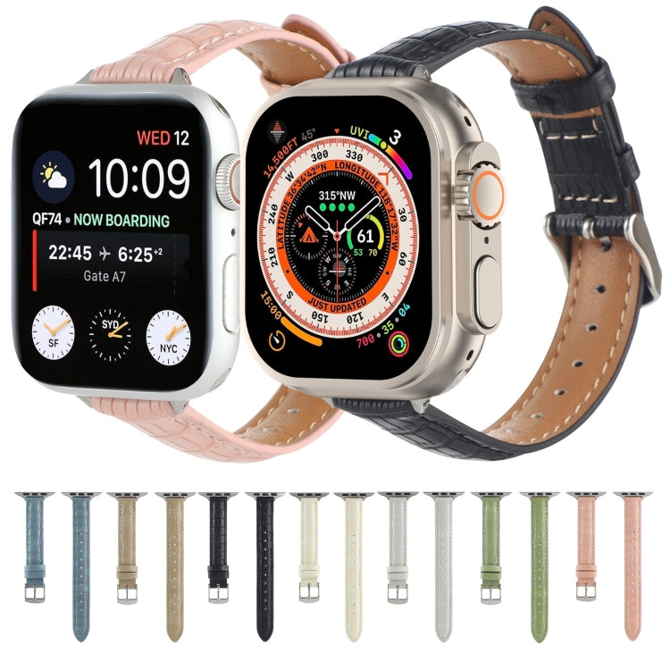For Apple Watch SE 2023 44mm Slim Crocodile Leather Watch Band(Light Blue) - free shipping - PMC TechLife - Order now!