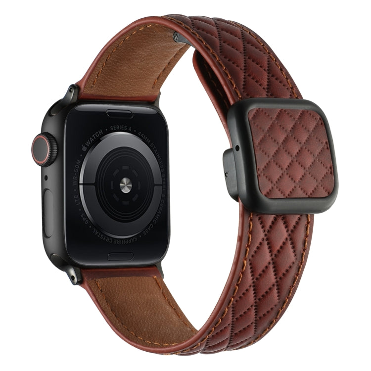 For Apple Watch Series 2 38mm Rhombus Pattern Magnetic Square Buckle Leather Watch Band(Red) - Watch Bands by PMC TechLife | Online Shopping South Africa | PMC TechLife | Buy Now Pay Later Mobicred