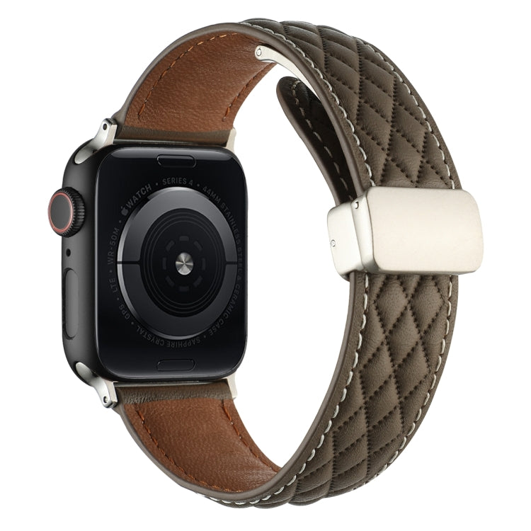 For Apple Watch Series 9 41mm Rhombus Pattern Magnetic Folding Buckle Leather Watch Band(Brown) - Watch Bands by PMC TechLife | Online Shopping South Africa | PMC TechLife | Buy Now Pay Later Mobicred