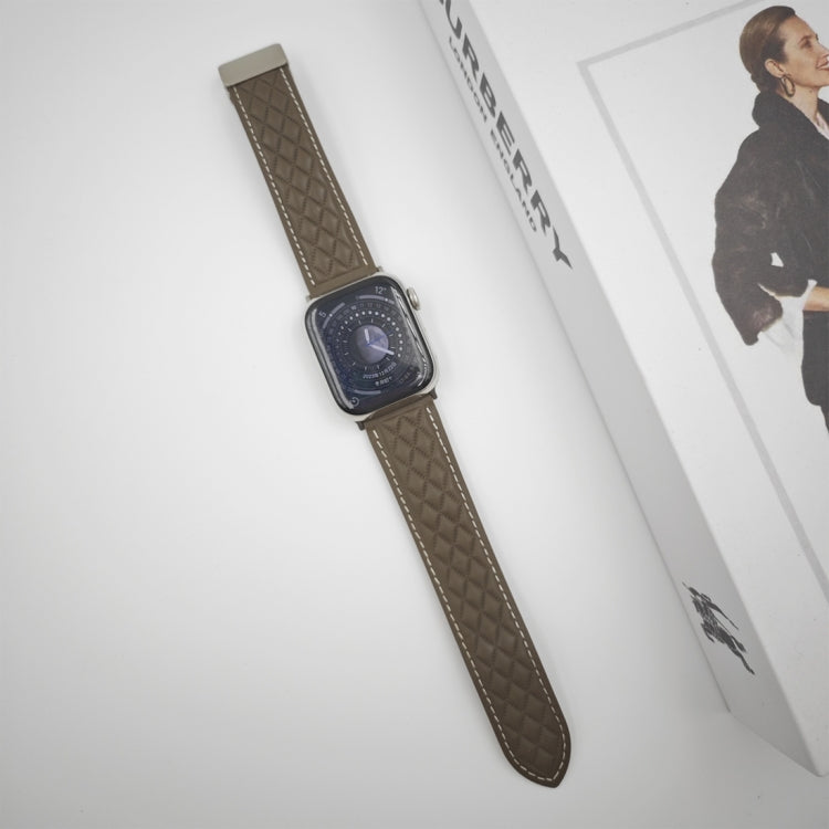 For Apple Watch Series 2 38mm Rhombus Pattern Magnetic Folding Buckle Leather Watch Band(Brown) - Watch Bands by PMC TechLife | Online Shopping South Africa | PMC TechLife | Buy Now Pay Later Mobicred
