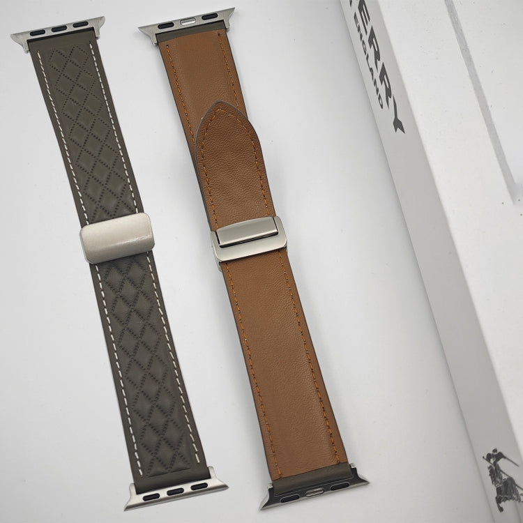 For Apple Watch Series 3 42mm Rhombus Pattern Magnetic Folding Buckle Leather Watch Band(Red) - free shipping - PMC TechLife - Order now!