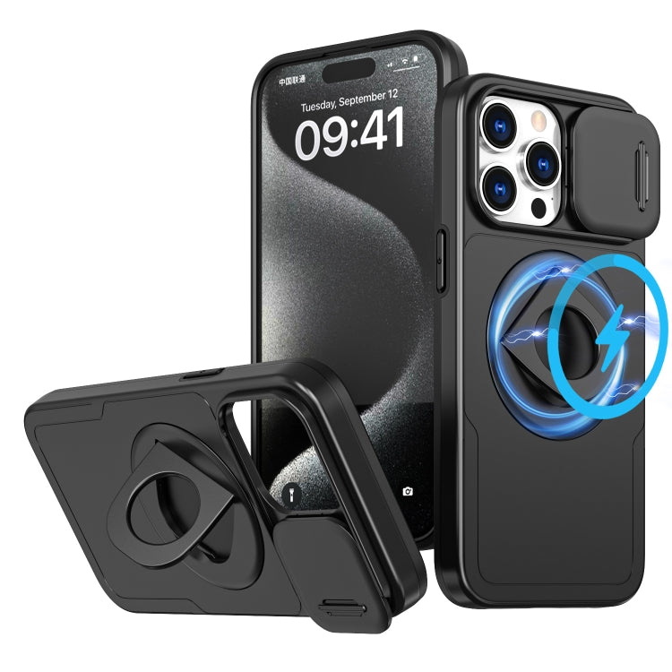 For iPhone 15 Pro Max Camshield MagSafe Ring Holder Armor Phone Case(Black) - iPhone 15 Pro Max Cases by PMC TechLife | Online Shopping South Africa | PMC TechLife | Buy Now Pay Later Mobicred