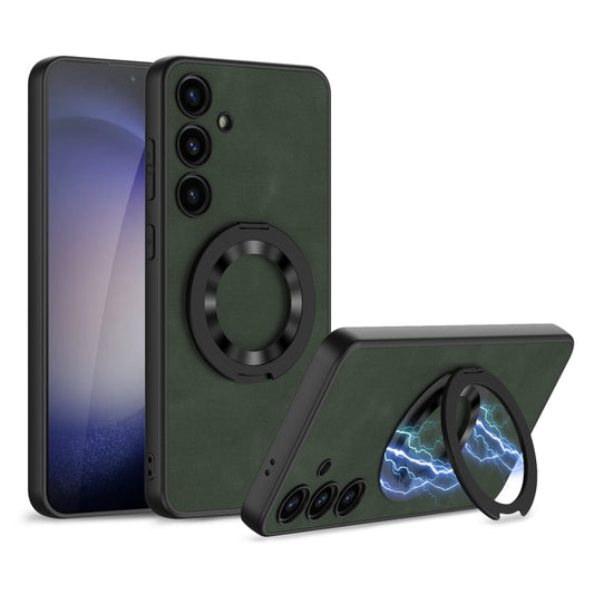 For Samsung Galaxy S24+ 5G GKK Skin Feel Frosted Leather MagSafe Magnetic Phone Case with Holder(Green) - Galaxy Phone Cases by GKK | Online Shopping South Africa | PMC Jewellery | Buy Now Pay Later Mobicred