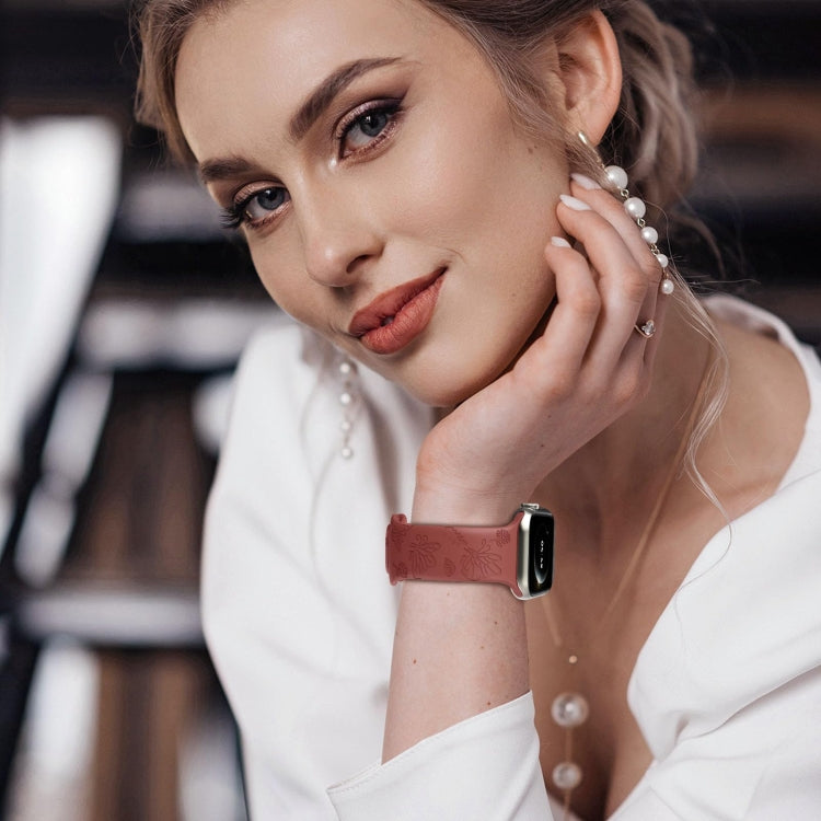 For Apple Watch SE 40mm Butterfly Flower Embossed Silicone Watch Band(Brick Red) - Watch Bands by PMC TechLife | Online Shopping South Africa | PMC TechLife