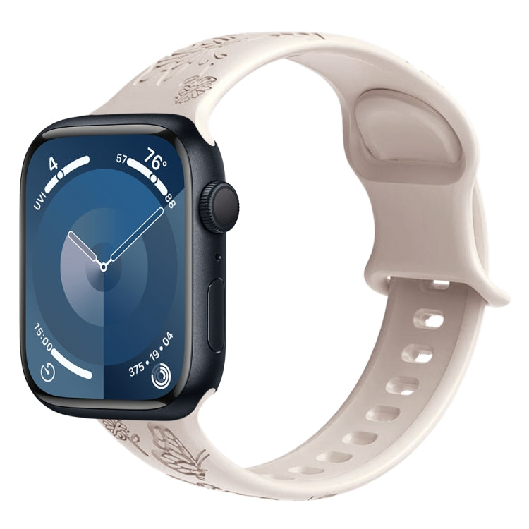 For Apple Watch Series 2 42mm Butterfly Flower Embossed Silicone Watch Band(Starlight) - Watch Bands by PMC TechLife | Online Shopping South Africa | PMC TechLife