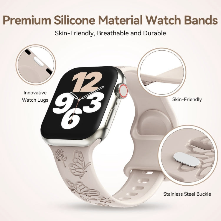 For Apple Watch Series 2 42mm Butterfly Flower Embossed Silicone Watch Band(Starlight) - Watch Bands by PMC TechLife | Online Shopping South Africa | PMC TechLife