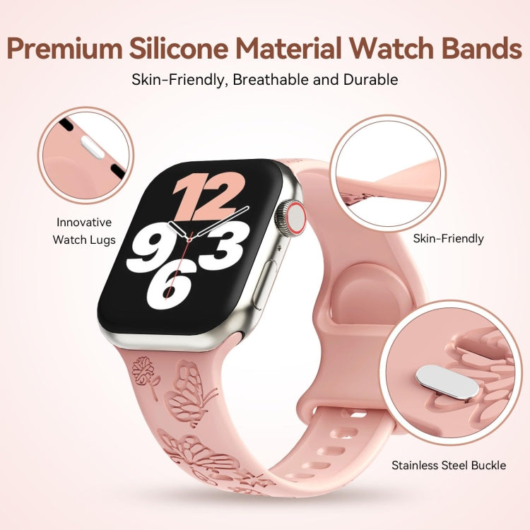 For Apple Watch 42mm Butterfly Flower Embossed Silicone Watch Band(Retro Rose) - Watch Bands by PMC TechLife | Online Shopping South Africa | PMC TechLife
