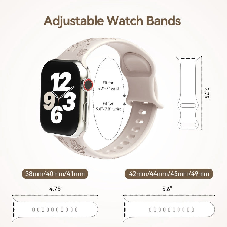 For Apple Watch 38mm Butterfly Flower Embossed Silicone Watch Band(Starlight) - Watch Bands by PMC TechLife | Online Shopping South Africa | PMC TechLife