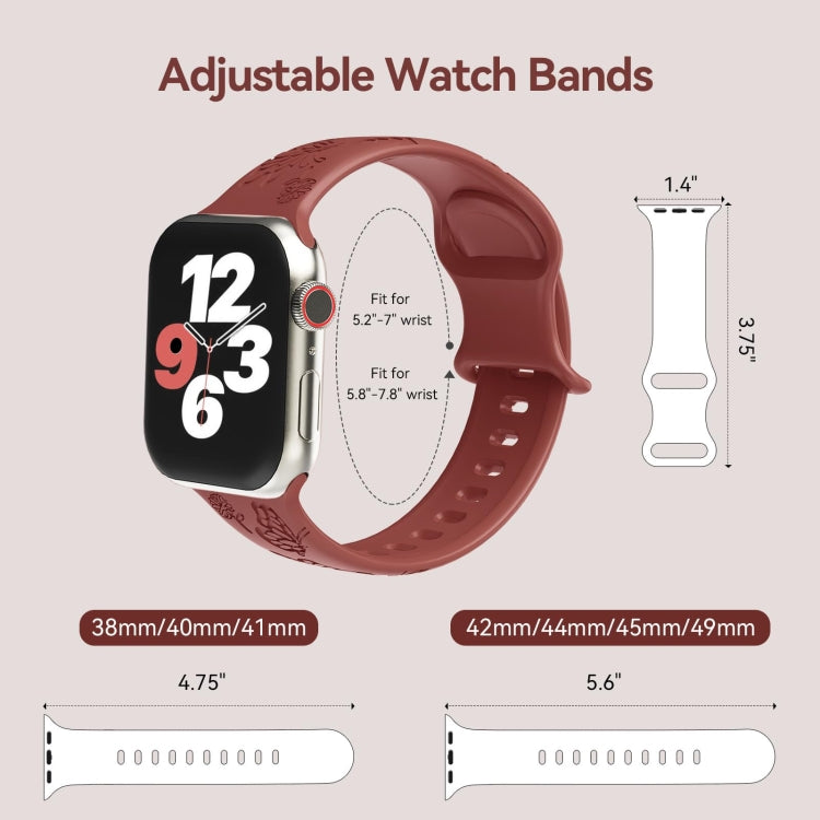 For Apple Watch 38mm Butterfly Flower Embossed Silicone Watch Band(Brick Red) - Watch Bands by PMC TechLife | Online Shopping South Africa | PMC TechLife