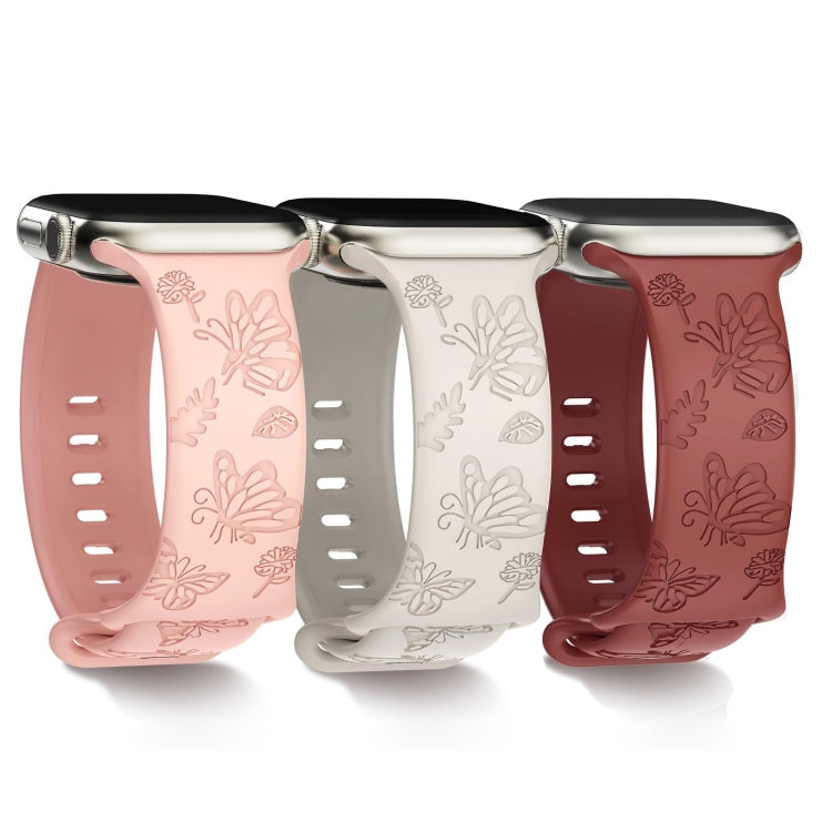 For Apple Watch 38mm Butterfly Flower Embossed Silicone Watch Band(Brick Red) - Watch Bands by PMC TechLife | Online Shopping South Africa | PMC TechLife