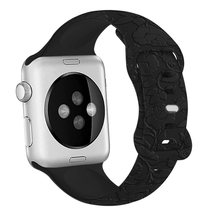 For Apple Watch Series 9 45mm Rose Embossed Silicone Watch Band(Black) - Watch Bands by PMC TechLife | Online Shopping South Africa | PMC TechLife