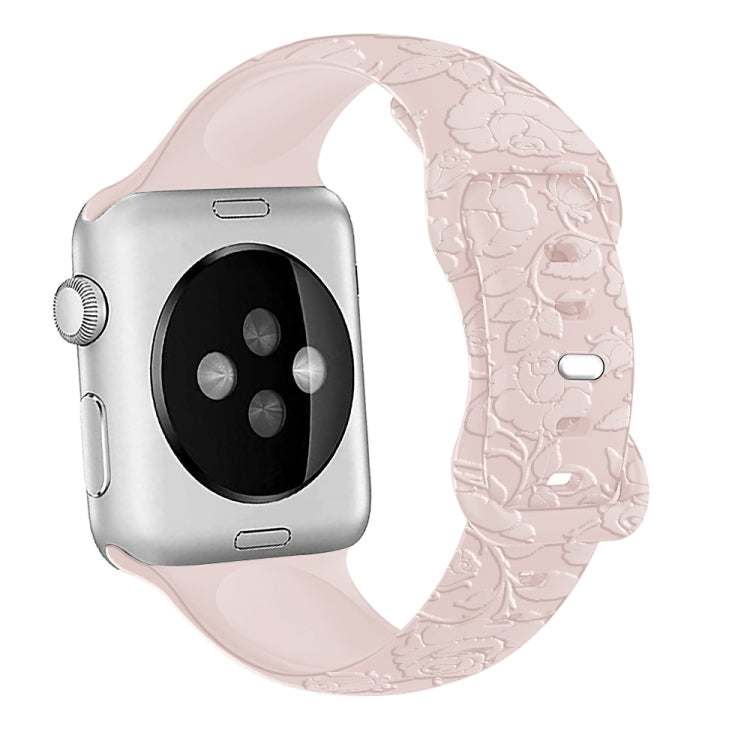 For Apple Watch SE 2022 44mm Rose Embossed Silicone Watch Band(Pink) - Watch Bands by PMC TechLife | Online Shopping South Africa | PMC TechLife