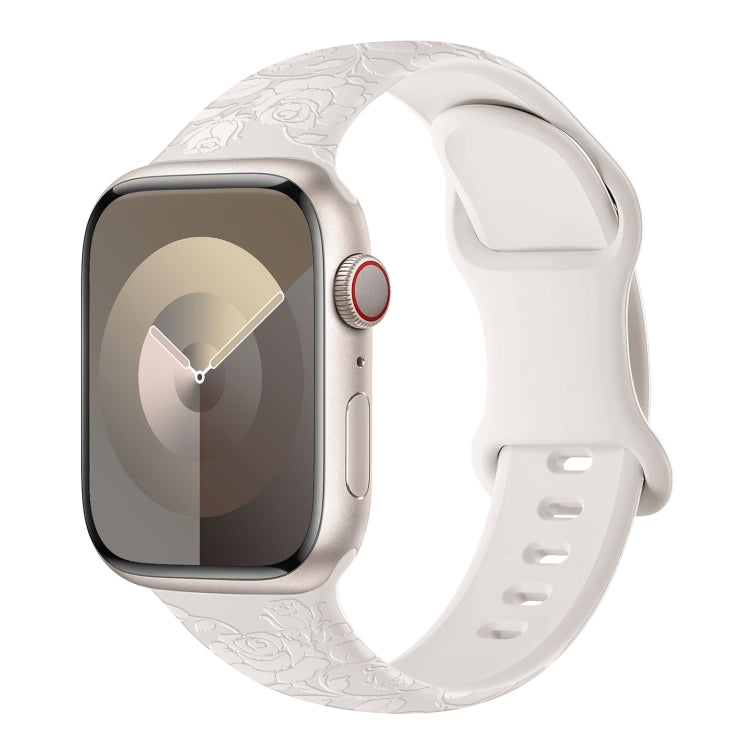 For Apple Watch Series 7 41mm Rose Embossed Silicone Watch Band(Starlight) - Watch Bands by PMC TechLife | Online Shopping South Africa | PMC TechLife