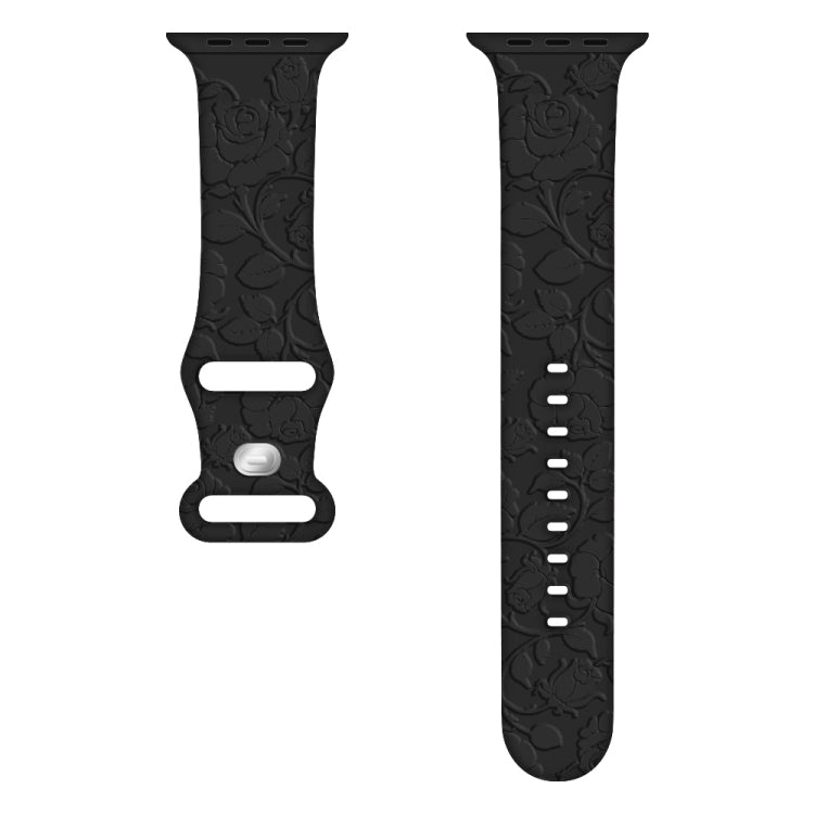 For Apple Watch Series 7 45mm Rose Embossed Silicone Watch Band(Black) - free shipping - PMC TechLife - Order now!