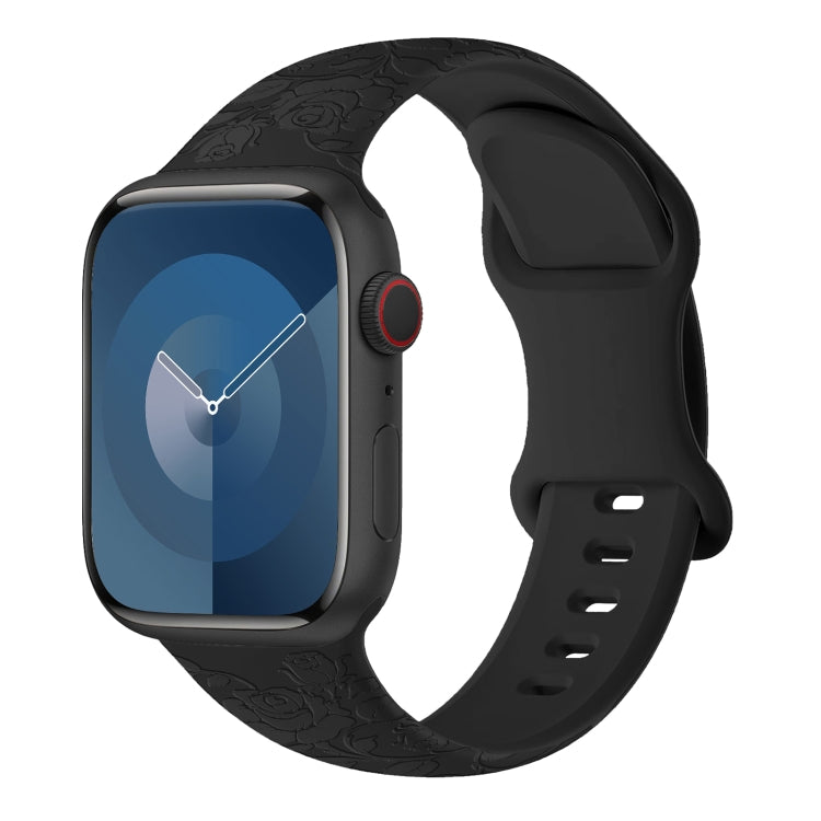 For Apple Watch Series 5 44mm Rose Embossed Silicone Watch Band(Black) - Watch Bands by PMC TechLife | Online Shopping South Africa | PMC TechLife