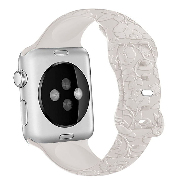For Apple Watch Series 4 44mm Rose Embossed Silicone Watch Band(Starlight) - Watch Bands by PMC TechLife | Online Shopping South Africa | PMC TechLife