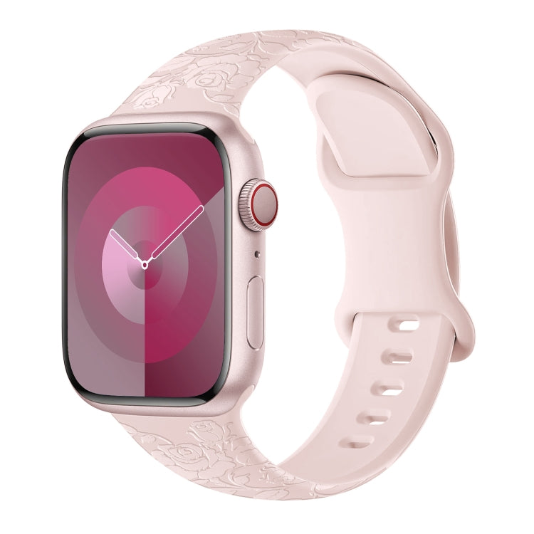 For Apple Watch 38mm Rose Embossed Silicone Watch Band(Pink) - Watch Bands by PMC TechLife | Online Shopping South Africa | PMC TechLife