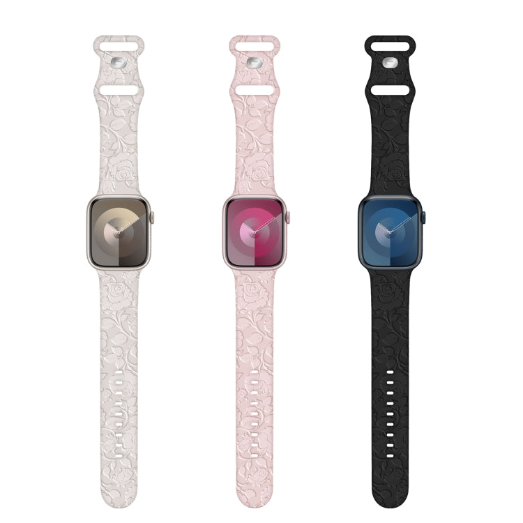 For Apple Watch Series 6 44mm Rose Embossed Silicone Watch Band(Black) - Watch Bands by PMC TechLife | Online Shopping South Africa | PMC TechLife