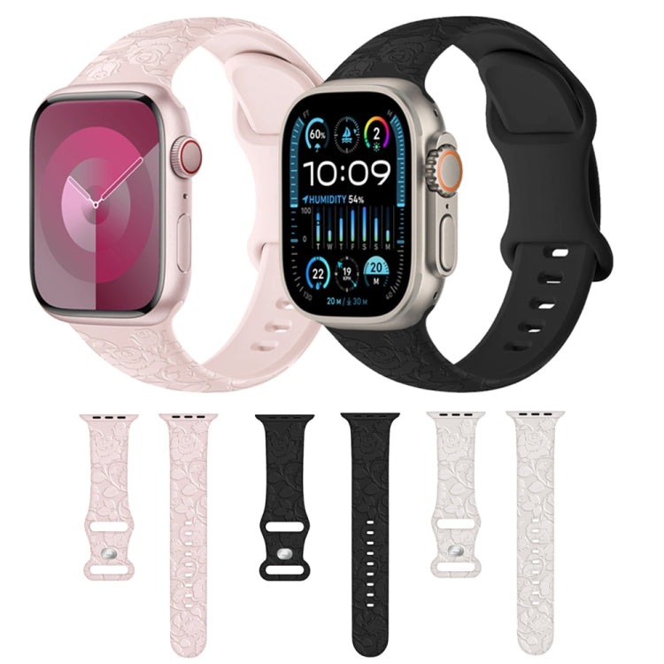 For Apple Watch Series 7 45mm Rose Embossed Silicone Watch Band(Black) - free shipping - PMC TechLife - Order now!