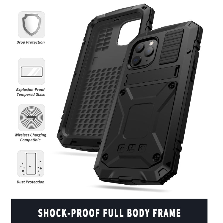 For iPhone 12 Pro Max R-JUST Shockproof Waterproof Dust-proof Metal + Silicone Protective Case with Holder(Black) - iPhone 12 Pro Max Cases by R-JUST | Online Shopping South Africa | PMC Jewellery