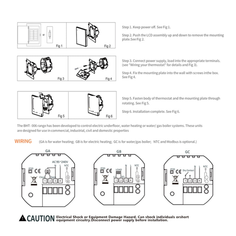 BHT-006GBLW 95-240V AC 16A Smart Home Heating Thermostat for EU Box, Control Electric Heating with Only Internal Sensor & External Sensor & WiFi Connection (White) - Thermostat & Thermometer by PMC TechLife | Online Shopping South Africa | PMC TechLife