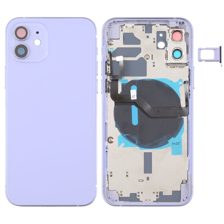 Battery Back Cover (with Side Keys & Card Tray & Power + Volume Flex Cable & Wireless Charging Module) for iPhone 12(Purple) - Back Cover by PMC TechLife | Online Shopping South Africa | PMC TechLife