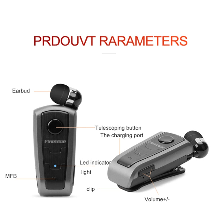 Fineblue F910 CSR4.1 Retractable Cable Caller Vibration Reminder Anti-theft Bluetooth Headset(Grey) - free shipping - PMC TechLife - Order now!
