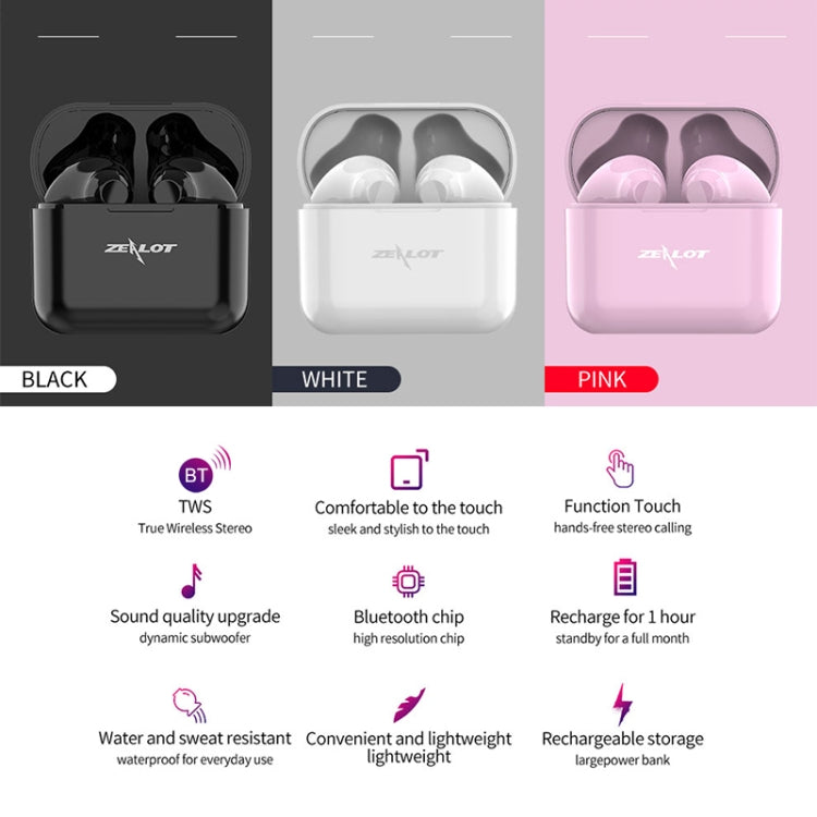 ZEALOT T3 Bluetooth 5.0 TWS Wireless Bluetooth Earphone with Charging Box, Support Touch & Call & Power Display(White) - TWS Earphone by ZEALOT | Online Shopping South Africa | PMC Jewellery